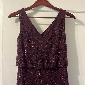 BHLDN Adrianna Papell Wine Beaded Floor Length Gown | Size 2
